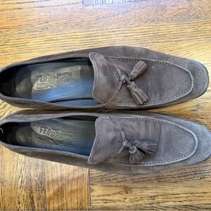 Salvatore Ferragamo Taupe Suede Tassel Loafers